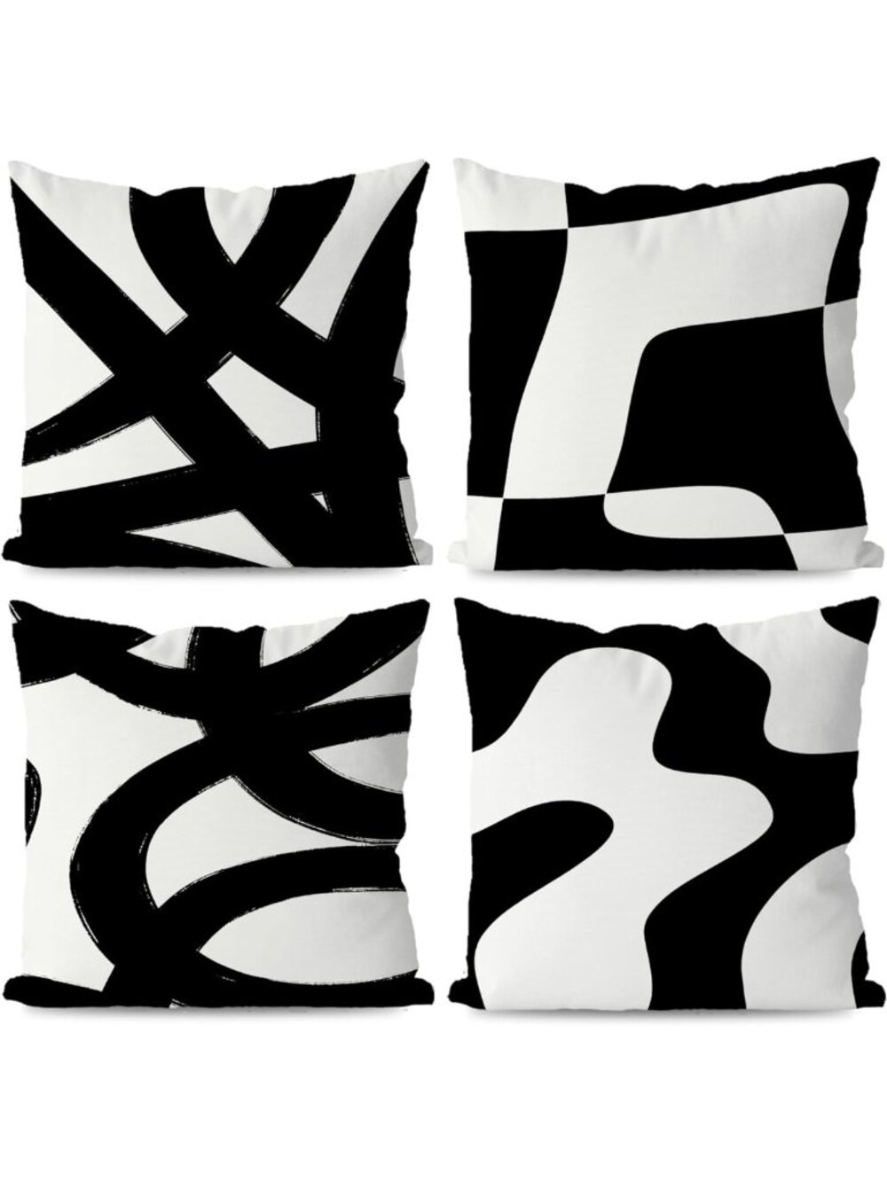 Set of 4 Black & White Abstract Throw Pillow Covers 18x18 - Stylish Room Decor